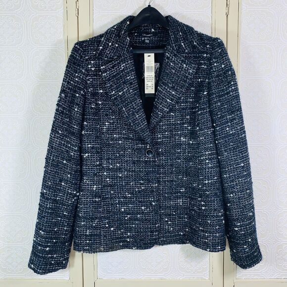 Louben Boucle Jacket Women's 10 NWT Tweed Blue Gray MSRP $285.00 Midnight - Picture 1 of 11